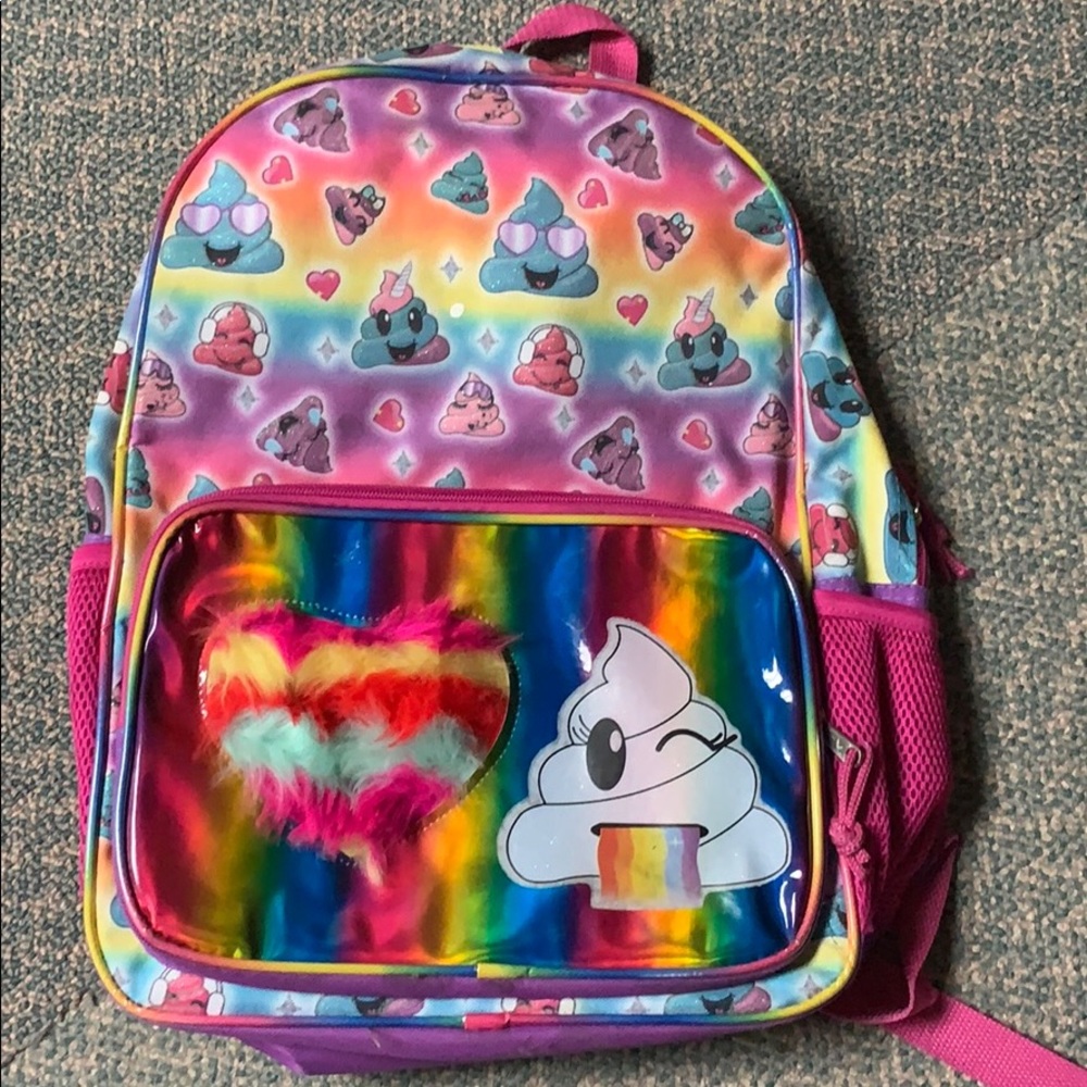 Fast Forward Rainbow Poop Emojis Kids Backpack